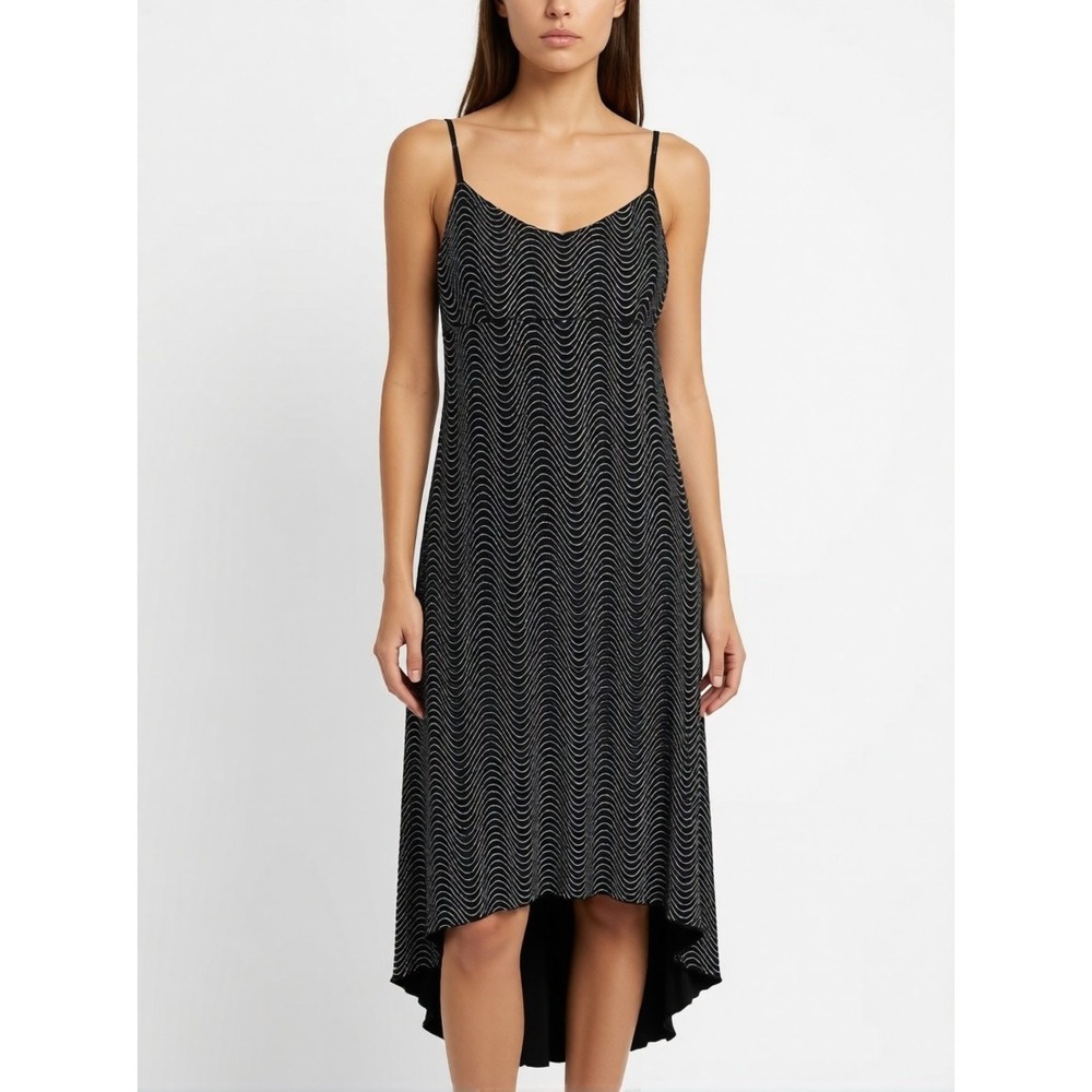 Jody California‎ High-Low Dress Womens 5/6 Black Silver Glitter Wavy 90s